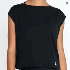 Johnny Was Calme Womens M Black Boxy Muscle Tee Tank Top Open Keyhole Back